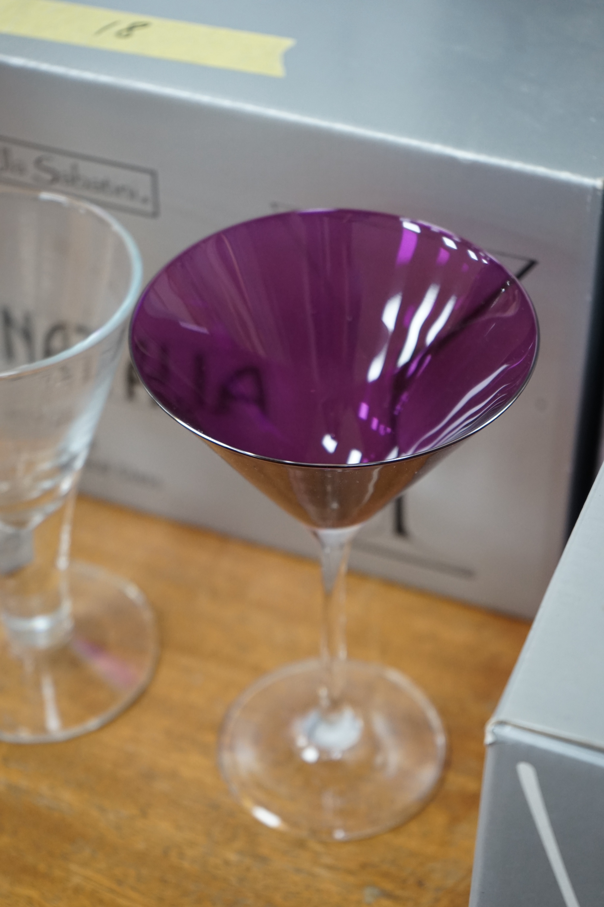 A suite of Ella Sabatini, Natalia fine crystal glasses to include cocktail, flute wine classes, boxed. Condition - good